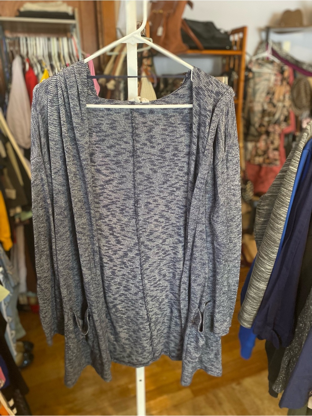 GAP Heathered Blue Open-Front Hooded Cardigan